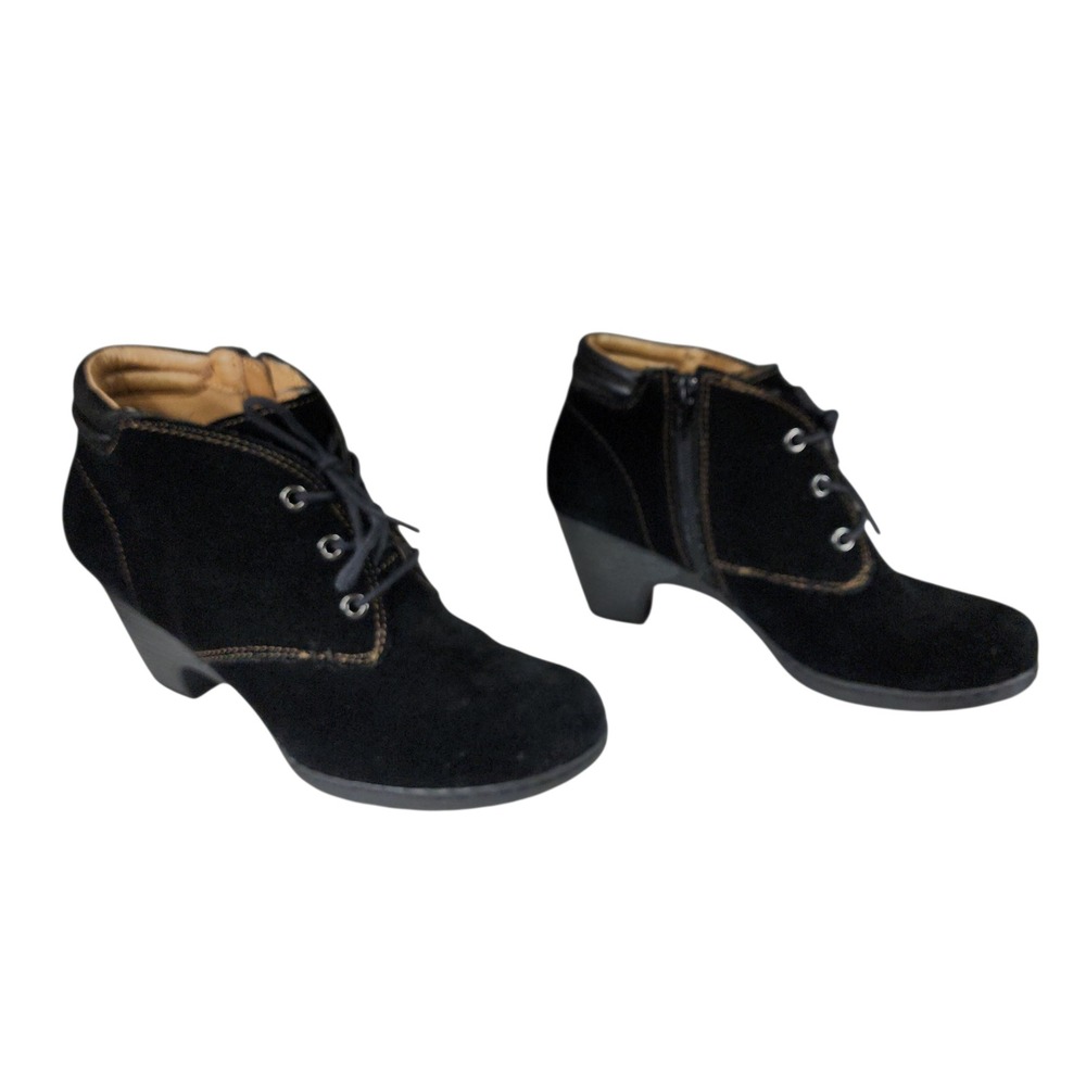 Montana Ankle Bootie 7.5M Women Black Lace Up Cone Heel Suede Leather Retro 2.5"